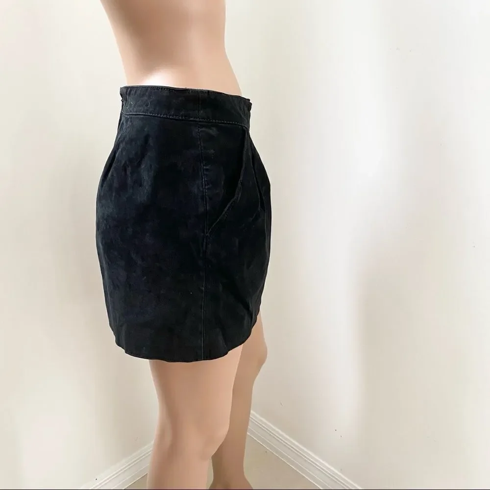 Forever 21 Heritage Y2K Black Pig Skin Leather Pleated Mini Skirt 27